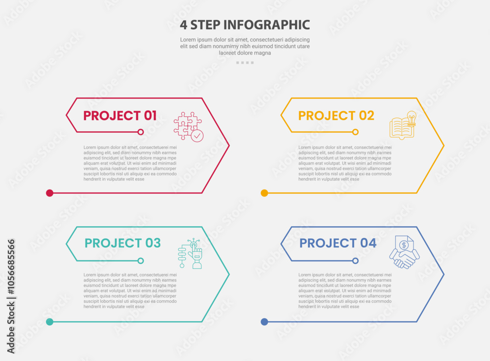 Wall mural 4 points template infographic outline style with 4 point step template with arrow edge with open sli