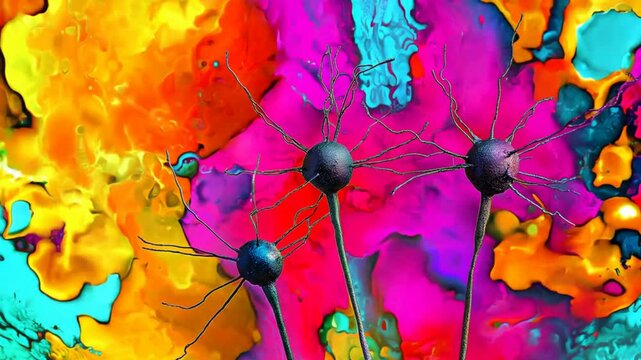 Abstract Floral Burst:  Vibrant and abstract with three dark floral stems against a backdrop of swirling, bright colors.  The focus on the stems, their black hues.