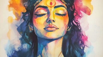 Chaitra Navratri Poster - Goddess Durga Watercolor Portrait