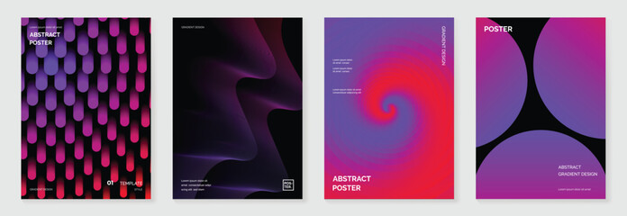 Modern gradient poster background vector set. Minimalist cover template with vibrant perspective geometric prism shapes collection. Ideal design for social media, cover, banner, flyer.