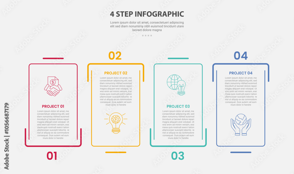 Aufkleber 4 points template infographic outline style with 4 point step template with creative rectangle box w