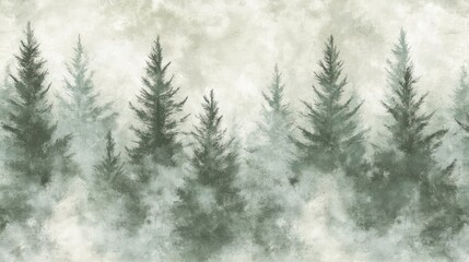 Obraz premium Forest Trees Silhouettes in Mist - Nature, Fog, Woodland, Greenery, Landscape, Outdoor, Scenery, Ambient, Moody, Atmosphere
