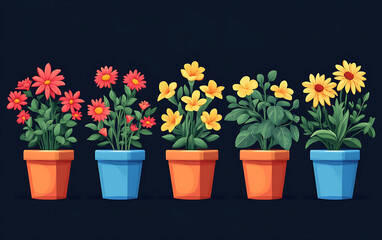 Indoor Pot Flower Plant Vector Set: Home and Office Gardening
