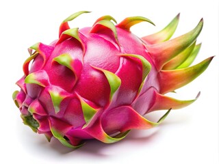An isolated vibrant pink dragon fruit on a white backdrop, showcasing the allure of tropical exotic fruit that enchants with its striking color and captivating design.