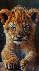 Fototapeta premium Close-up Portrait of a Cute Lion Cub