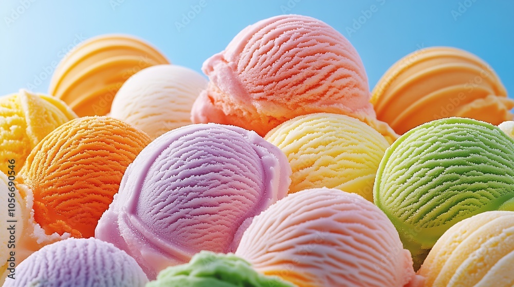 Poster colorful assorted ice cream scoops with creamy texture : generative ai