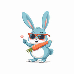 Fototapeta premium Cute bunny holding a carrot vector illustration. Funny bunny mascot logo idea. Rabbit cartoon vector 