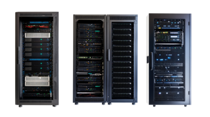 Set of Server Racks Showcasing Organized Server Hardware Setup Generative AI