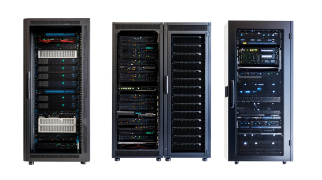 Set of Server Racks Showcasing Organized Server Hardware Setup Generative AI