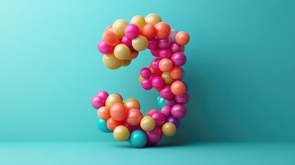 Number 3 created with vibrant balloons against a solid backdrop ideal for celebrations like birthdays anniversaries or parties