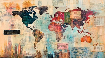 Naklejka premium Dream to travel around the world. Mixed media. 