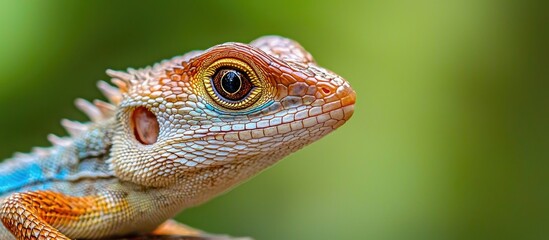 Fototapeta premium Closeup Head Shot Of Oriental Garden Lizard Calotes Versicolor Garden Lizard Changeable Lizard It Is A Beautiful Nature