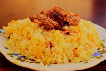 Uzbek cuisine, plov in Khiva, Uzbekistan