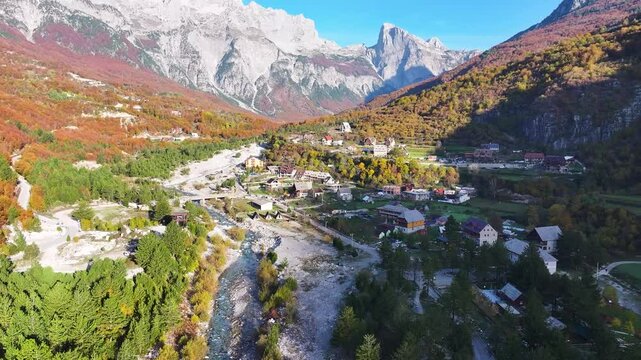 Albania Alps. Theth village in morning light,