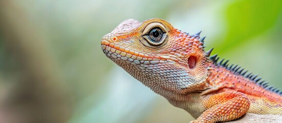 Fototapeta premium Closeup Head Shot Of Oriental Garden Lizard Calotes Versicolor Garden Lizard Changeable Lizard It Is A Beautiful Nature