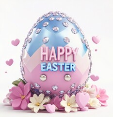 Obraz premium Decoratively styled Easter egg surrounded by flowers and hearts for festive celebration