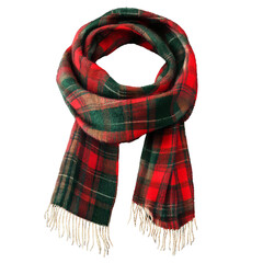 Red and green plaid scarf, seasonal clothes clipart illustration, isolated on a PNG transparent background
