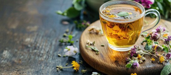 Fototapeta premium Herbal Tea On A Wooden Board