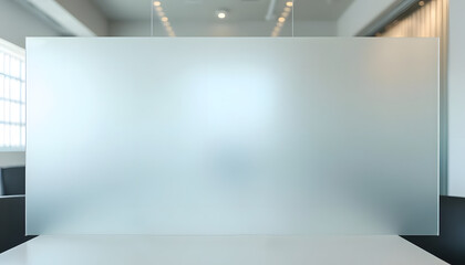 Frosted glass partition in modern office space with soft lighting and blurred background