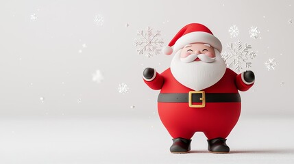 Obraz premium Cute 3D Santa blowing snowflakes, minimalist design, soft lighting, white background, Santa Snowflakes, Festive Fun
