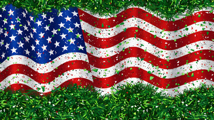 Waving Flag with Green Foliage Illustration