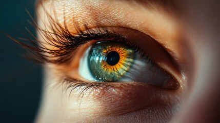 Close up of a female eye naturally illuminated and without makeup Macro perspective capturing the eyelid and eyelashes in profile view