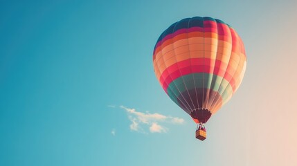 Fototapeta premium Vibrant hot air balloon soaring through a clear blue sky