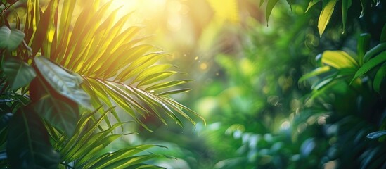 Beautiful Tropical Green Tree And Leaf In The Forest With Sun Light