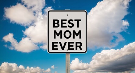 best mom ever text on road sign with clouds and sky background