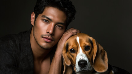 Handsome Man with Beagle Dog