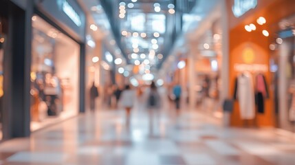 Fototapeta premium Blurred individuals shopping in a mall department store during the weekend