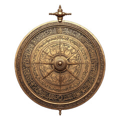 Naklejka premium Decorative Bronze Shield with Intricate Design