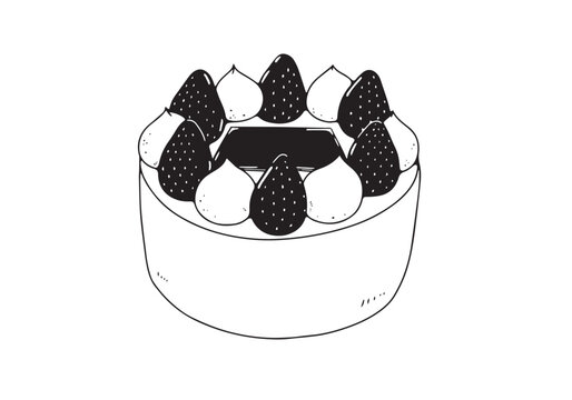 recommend clip art: チョコプレートの乗ったシンプルなショートケーキの線画