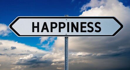 Fototapeta premium happiness text on road sign with clouds and sky background