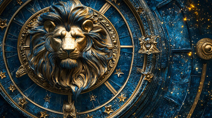 sign of the zodiac leo - portrait of a lion in a colorful universe with some galaxies and stars, leo sign with stars on black background. Zodiac signs, stars and horoscop