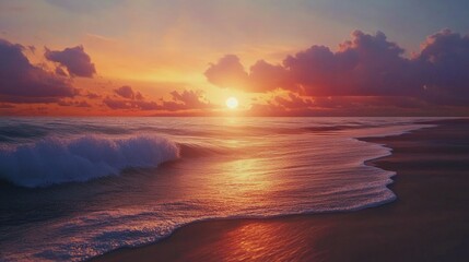 Dusk at the beach A breathtaking ocean sunset Captivating animated beach landscape