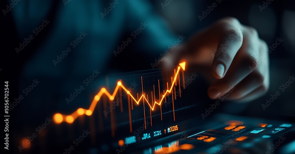 Aufkleber Analyzing Financial Data on Digital Tablet with Graphs and Rising Trend Lines Vibrant Image : Generative AI