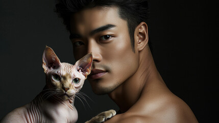 Man and Sphynx Cat