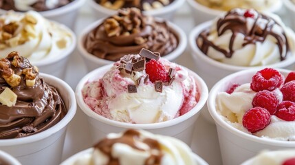 Close up view of various toppings for sundaes showcasing the delightful options available at an ice cream parlor emphasizing small business themes