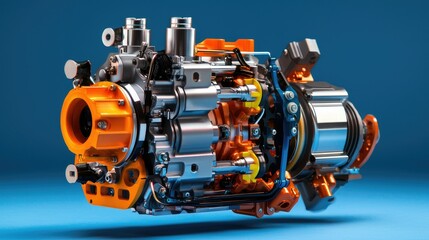 Detailed cross-section of an internal combustion engine isolated against a standard scale background