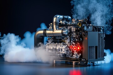 Innovative display of ice engine and exhaust system showcasing advanced technology in automotive engineering