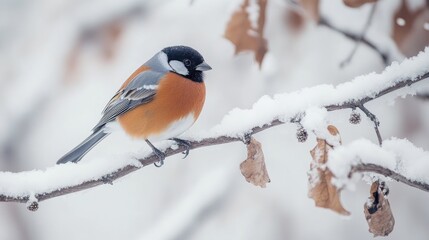 Obraz premium A bird perched on a snow covered branch