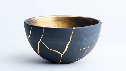 Bowl restored with gold filled cracks using the Kintsugi technique