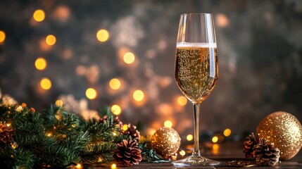 Festive card featuring champagne and decorative lights