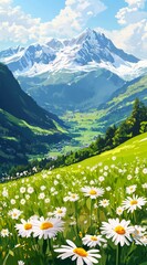 Fototapeta premium Alpine Meadow with Daisies