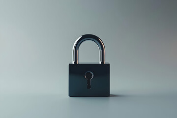 Naklejka premium Minimalist Close-Up of a Black Metal Padlock Against a Clean Background, Representing Security and Privacy. Generative AI