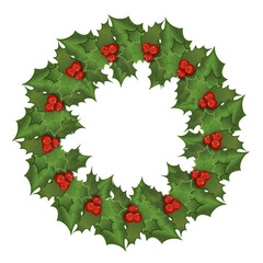 vector christmas wreath with holly berries for chtristmas, x-mas decorations