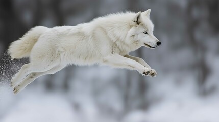 Fototapeta premium White wolf jumping profil 