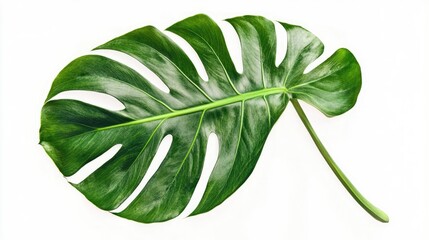 Obraz premium Vivid green monstera leaf isolated on a white background