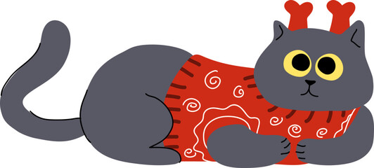 Vector Illustration of Cute Cat in Christmas Sweater